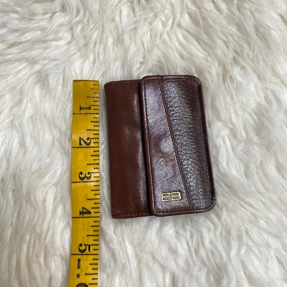 BALENCIAGA BROWN LEATHER CARD KEYS ID HOLDER SINGAPORE SOUVENIR TEXTURED PANEL